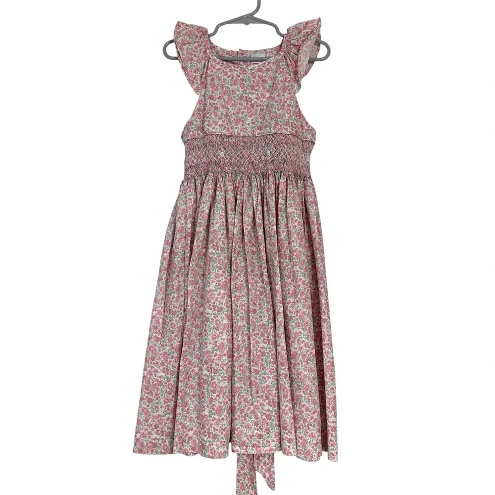Edgehill Collection Girl’s Pink Floral Smocked Flutter Sleeve Dress